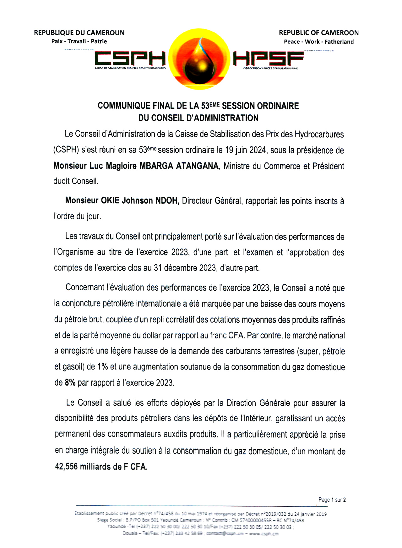 CSPH - HPSF Caisse de Stabilisation des Prix des Hydrocarbures